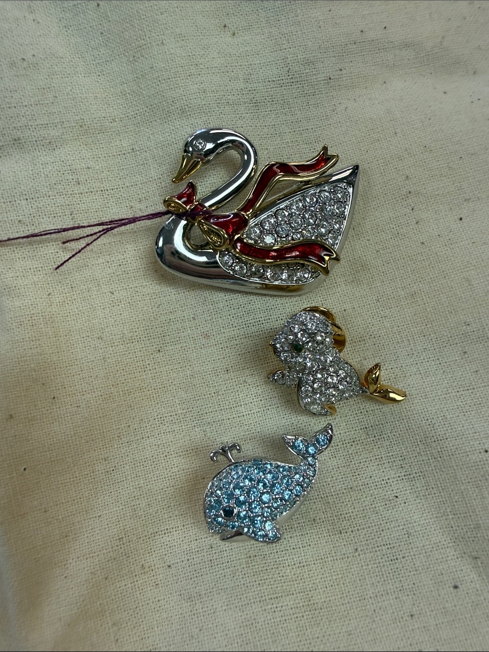 💎Swarovski Silver and Gold Swan Brooch, Whale & Seal Pins!
